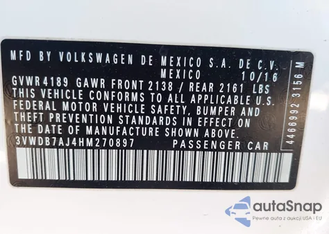 2017 Volkswagen Jetta 1.4T Se from USA, damaged, VIN 3VWDB7AJ4HM270897